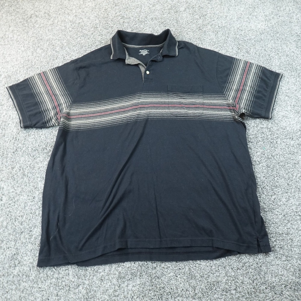 St Johns Bay Polo Shirt Mens 3XLT Black Stripe Short Sleeve Golf Preppy Casual